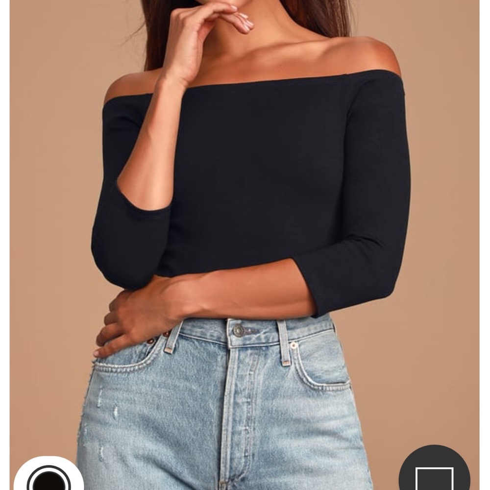 Lulus Basics Like a Bird Black off-the-shoulder bodysuit
